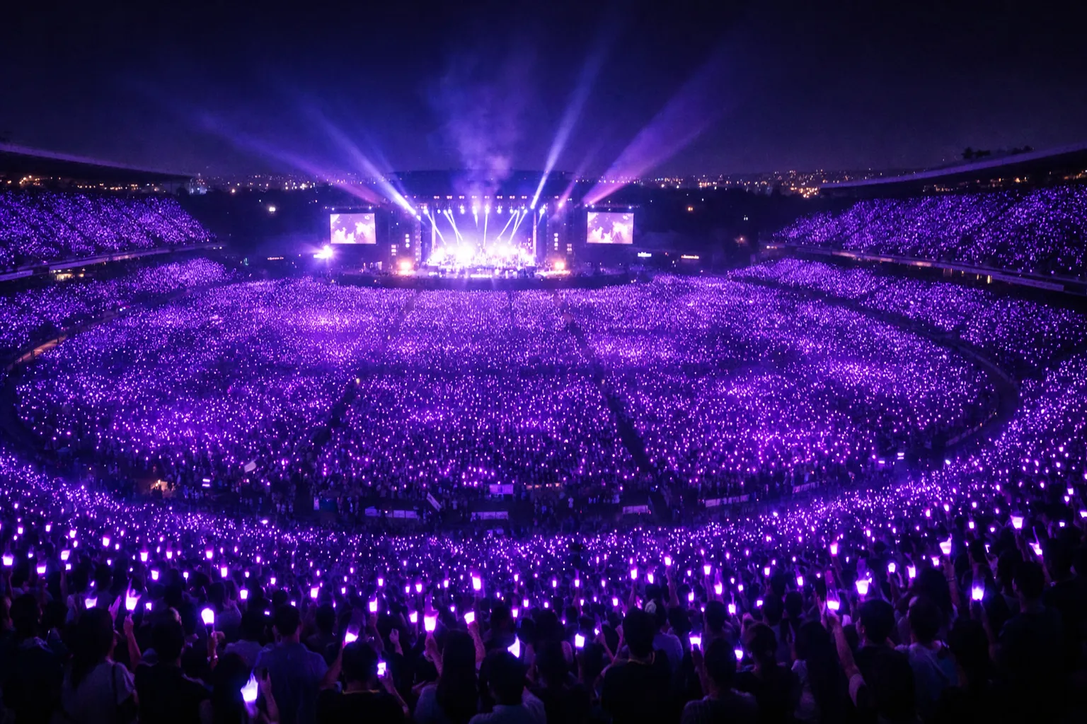 Concert crowd with purple lights