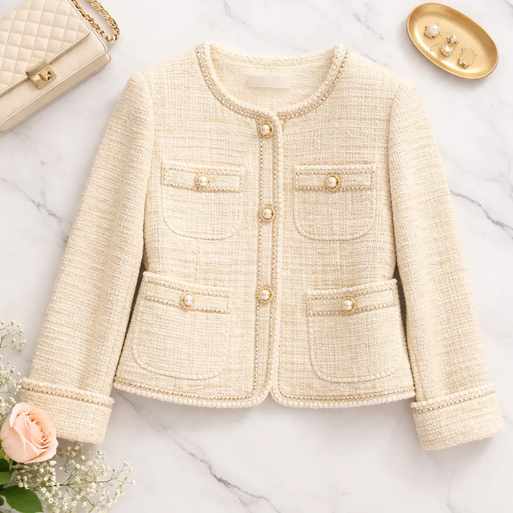 Cream Tweed Jacket with Pearl Buttons