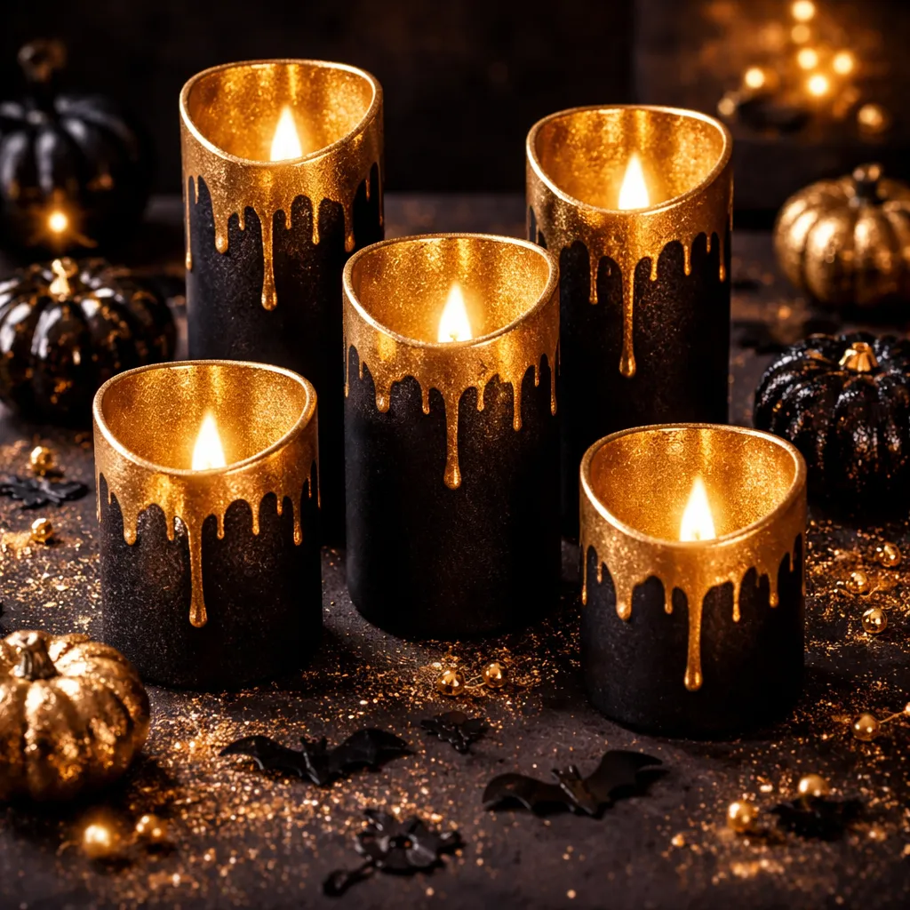 Black & Gold LED Candle Set